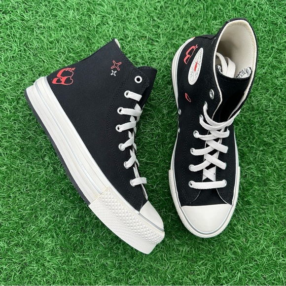 Converse Chuck Taylor All Star Eva Lift Hi Red Y2K Heart Graphics - Picture 5 of 11